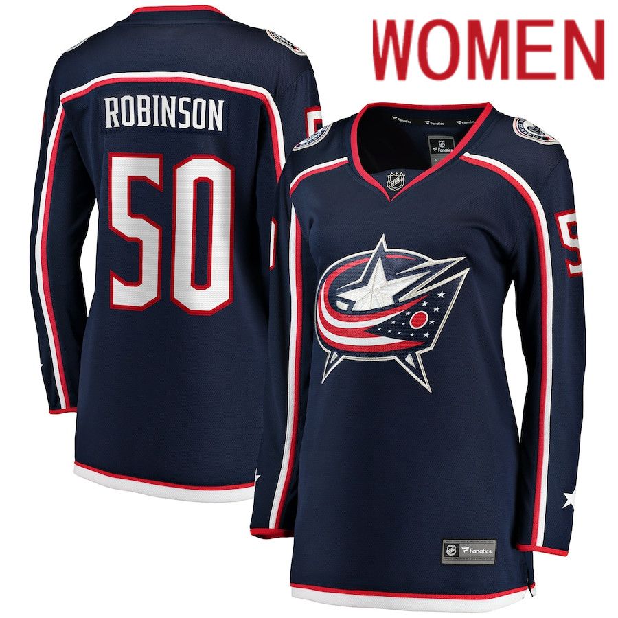 Women Columbus Blue Jackets #50 Eric Robinson Fanatics Branded Navy Home Breakaway Player NHL Jersey